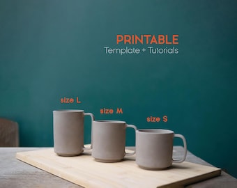 Mug Size S M L Template, Printable Pottery Mug Template, Ceramics Tools, Slab Building Cup, Easy DIY Ceramic cup, Pottery Templates for Slab