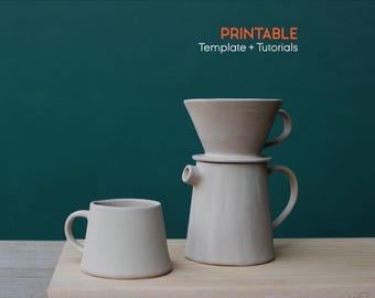 Pottery Slab Building Template: Pour-Over Dripper, Jug, Mug (PDF Pattern)