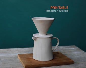 POUR-OVER V60 Dripper Set Pottery Template, Pour-Over Coffee Dripper, V60 Coffee Dripper, Coffee Jug, Slab Building Pattern (PDF Pattern)