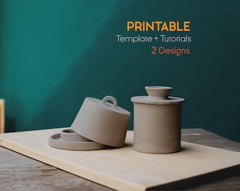 Butter Dish and Butter Keeper, Butter Dish with Lid, French Butter Dish Pottery Template, Pottery butter dish, Pottery templates printable