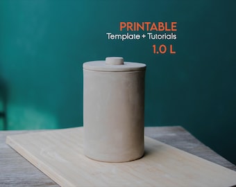 Storage Jar 1L, Lidded Box Template, Ceramics Tools, Slab Building Jar, Easy DIY Ceramic Pot, Pottery Templates for Slab Building Tutorial