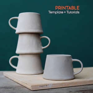 陶器マグカップの型紙、スラブ手作りパターン、陶器コーヒーマグDIY（印刷可能なPDF）