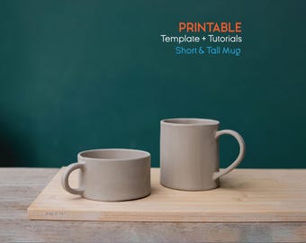 Plantilla para taza de cerámica, patrón para modelar a mano con láminas de cerámica, kit de café de cerámica DIY (PDF imprimible)