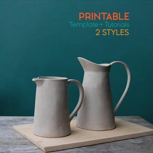 Jug 2 Styles Pottery template, Printable Pottery Flower Jug Vase Template, Clay Templates Slab Building, Ceramics Gift, Clay Pitcher