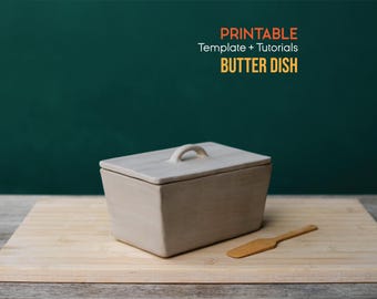 Pottery Butter Dish Template, Butter Dish Retro Design, Handmade Ceramic Butter Dish, Vintage Style Kitchen Storage Box | PDF