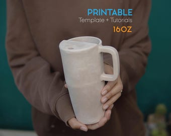 Travel Mug Pottery Template, 16oz Slab Building Cup (PDF Pattern)
