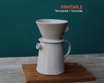 POUR-OVER Flat bottom Dripper Set Pottery Template, Pour-Over Coffee Dripper, Dripper set, Coffee Jug, Slab Building Pattern (PDF Pattern)