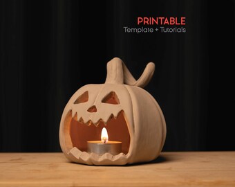 Pumpkin Tea light Template, Pumpkin Candle Holder Pottery Template, Halloween Decor, Slab Building, Pottery House Template, home template