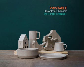Printable Pottery Template Kit for Slab Building -- Beginner Collection, Bowl, Plate, Mug, Tea Light Houses, Vase, Rocking (Printable PDF)