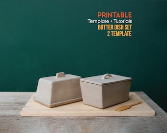 Set of 2 Printable Butter Dish Template, Butter Dish, Ceramics Tools, Slab Building Box, Kitchen Ceramics, Handmade Tableware Design | PDF