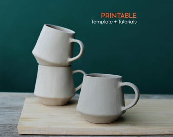 Printable Pottery Mug Template, Mug Pottery Template, Ceramic Coffee Mug DIY, Slab Pottery Mug (Printable PDF)