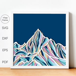 Plantilla SVG de caja de sombras de montaña 3D Meili, Caja de sombras de montaña, Decoración de pared de cabina de bricolaje, Proyecto de cartulina en capas para Cricut, Decoración de pared del hogar