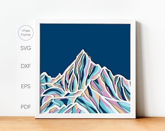 Szablon SVG 3D Mountain Shadow Box, projekt wycinanki warstwowej DIY