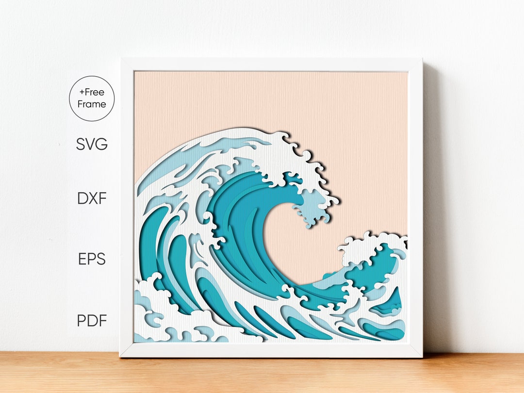 Great Wave 3D Shadow Box SVG Template, Layered Paper Cut (digital ...