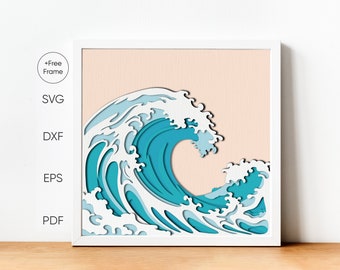 Great Wave 3D Shadow Box SVG Template, Layered Paper Cut (Digital Download)
