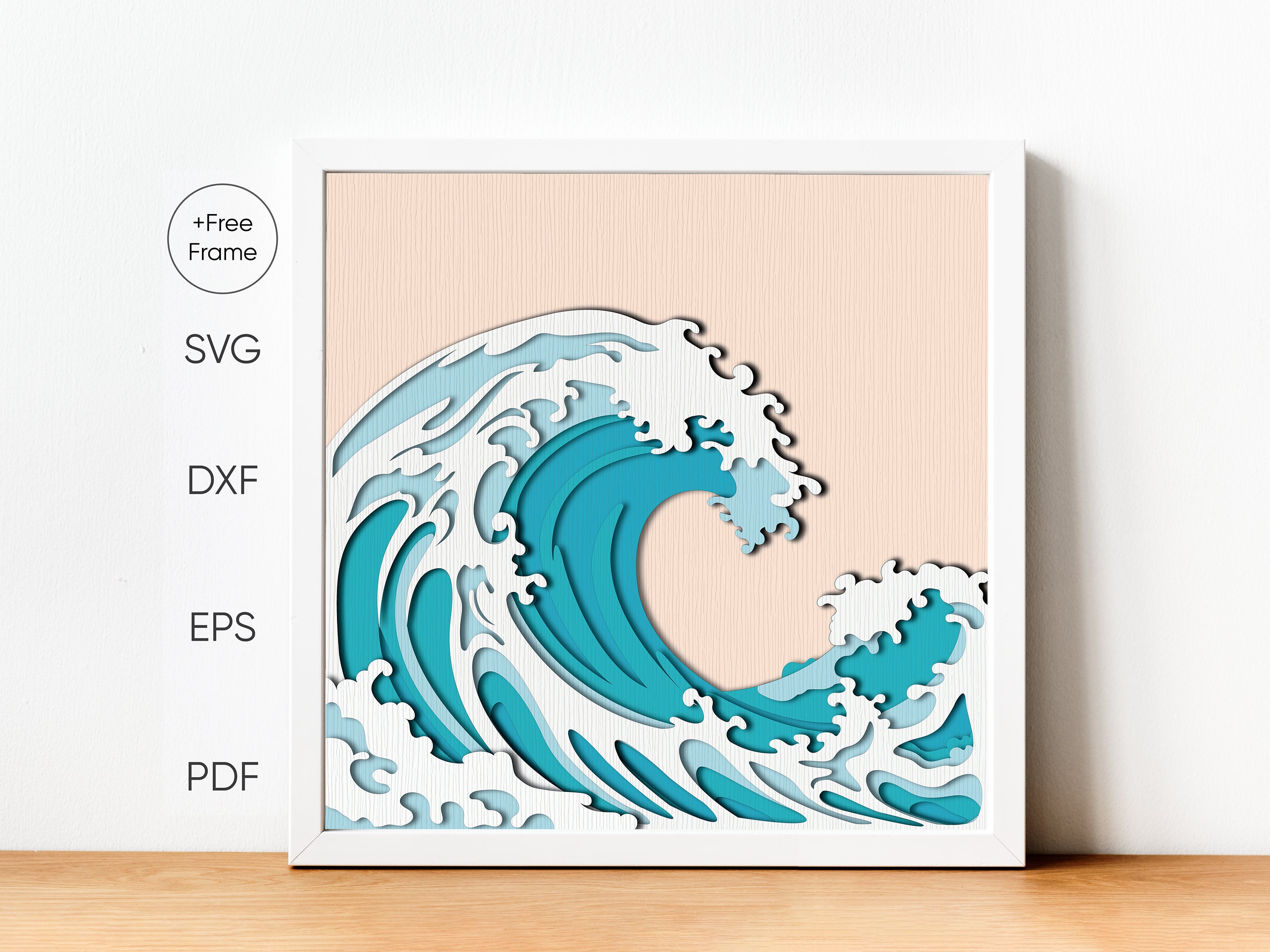 Great Wave 3D Shadow Box SVG Template, Layered Paper Cut (digital ...