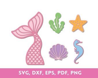 Mermaid Clip Art, Mermaid Tail SVG, Mermaid Layered, Mermaid 3D, Mermaid PNG, Mermaid Tail Vector, Birthday Cake Topper SVG, Cricut File