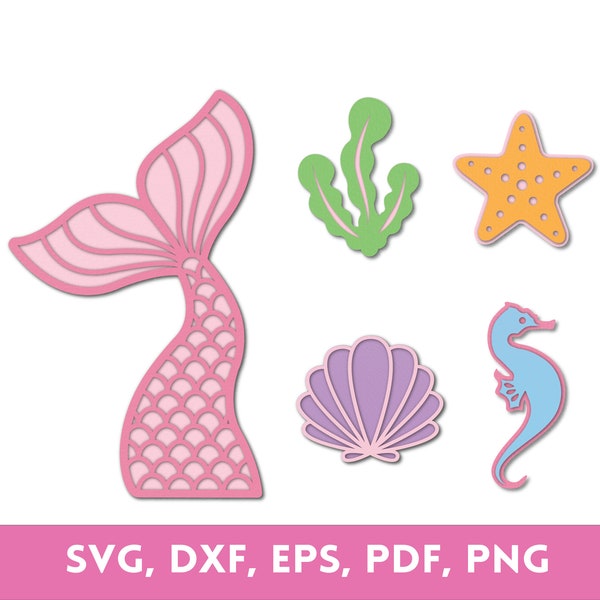 Mermaid Clip Art, Mermaid Tail SVG, Mermaid Layered, Mermaid 3D, Mermaid PNG, Mermaid Tail Vector, Birthday Cake Topper SVG, Cricut File