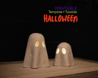 Ghost Tealight Pottery Template, Ghost Halloween Pottery Template, Tealight Template, Ghost Pottery, Slab Building, Spooky Cute Halloween