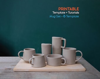 Mug & Cup Template Set – 6 Printable, Mug Ceramic Pottery Pattern, DIY Slab Pottery for Beginners (Printable PDF)