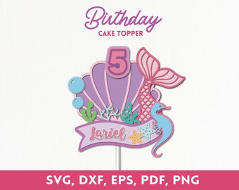 Mermaid Tail Birthday Cake Topper SVG | 3D Shaker, Seashell (Cricut File)
