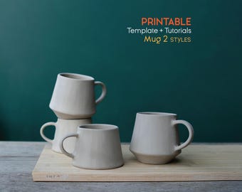 Set of 2 Printable Pottery Mug Templates, Mug Template, Clay Templates Slab Building, Ceramics Gift, Slab Pottery Pattern (Printable PDF)