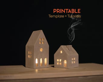 Modello per casette portacandele: portacandele in argilla grande e piccolo (modello PDF)