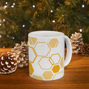 Honeycomb Ceramic Coffee Mug: Modern Bee Lover&#39;s Gift