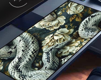 Floral Snake Desk Mat: Reptile Lover Gaming Mouse Pad