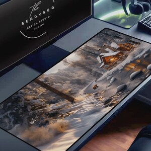 Cabine-landschapsbureaumat: ergonomische muismat met landelijke inrichting