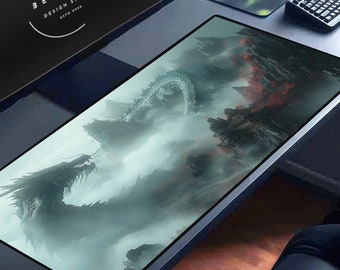 Horned Dragon Desk Mat: Fantasy Gaming Mouse Pad XL