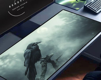 Crow Desk Mat, Crow Decor, Witchy Mouse Pad, Gothic Mouse Pad, XL Mouse Pad, Gaming Setup
