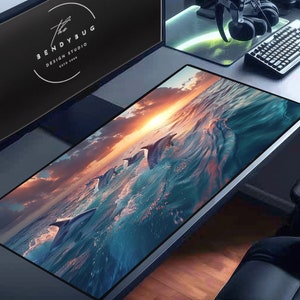 Turkos delfin skrivbordsmatta: Sceniskt havsmusmatta