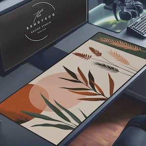 Simple Boho Minimalist Desk Mat, Modern Desk Mat, Pompas Grass Mouse Pad