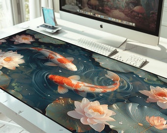 Alfombrilla de escritorio con diseño de pez koi: alfombrilla para ratón para juegos de inspiración japonesa