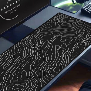 Topographische Gaming Schreibtischmatte, XL Mauspad, Schwarze Schreibtischmatte