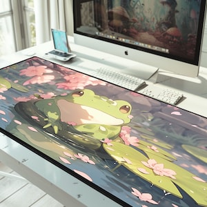 Kawaii Frog Desk Mat: Lucky Green Desk Accessory