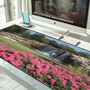 Golf Desk Mat, Waterfall Landscape Mouse Pad, Golf Lover Office Decor, Golf Enthusiast Gift, Golfing Workspace Accessory