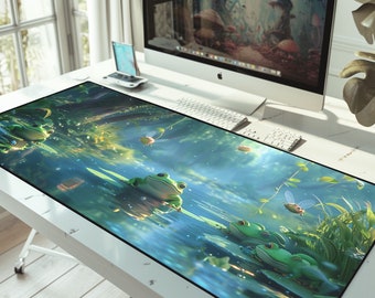 Kawaii Frog Pond Desk Mat, Large Mouse Pad