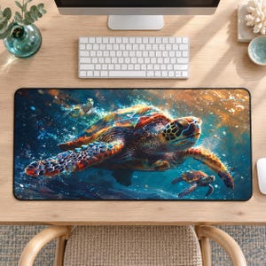 Sea Turtle Mouse Pad: Rainbow Turtle Desk Mat, Gamer Decor