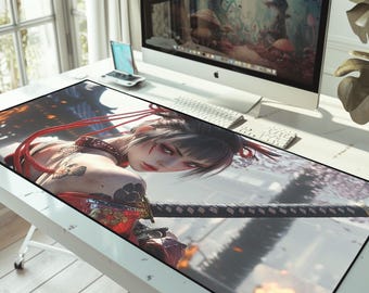 Alfombrilla de escritorio Samurai Waifu: alfombrilla de ratón para juegos de anime japonés