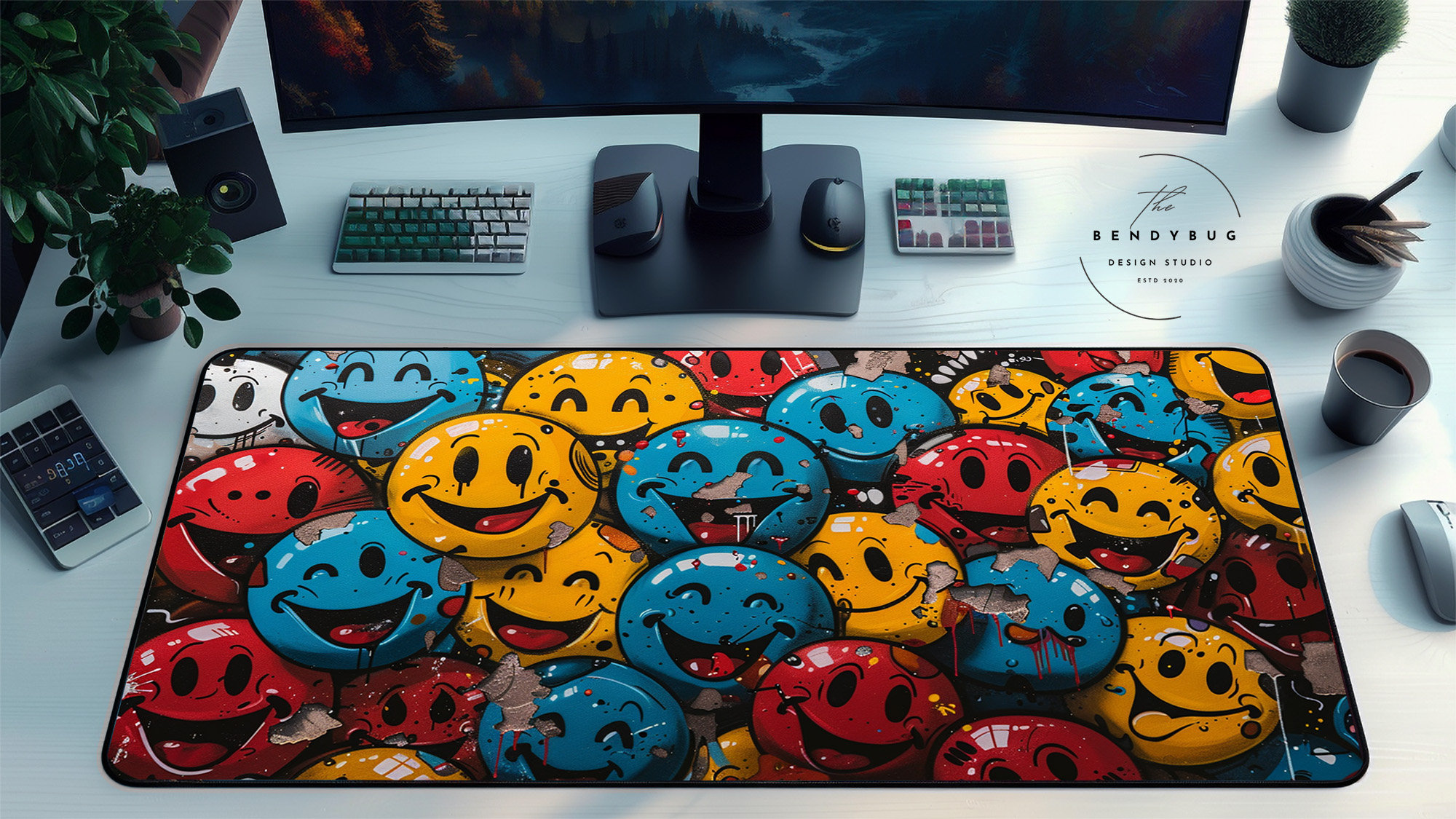 Smiley Face Mouse Pad: Cyberpunk Desk Mat, Teen Room Decor - Etsy