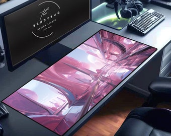 Futuristic Pink Desk Mat: Gamer Mouse Pad, Non-Slip Rubber Base