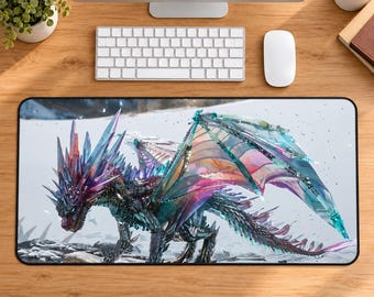 Kristalldrake skrivbordsmatta, skimrande fantasispelmusmatta