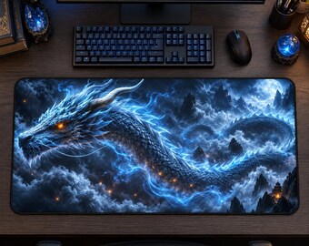 Blå elddrake skrivbordsmatta: Fantasy Gaming-musmatta