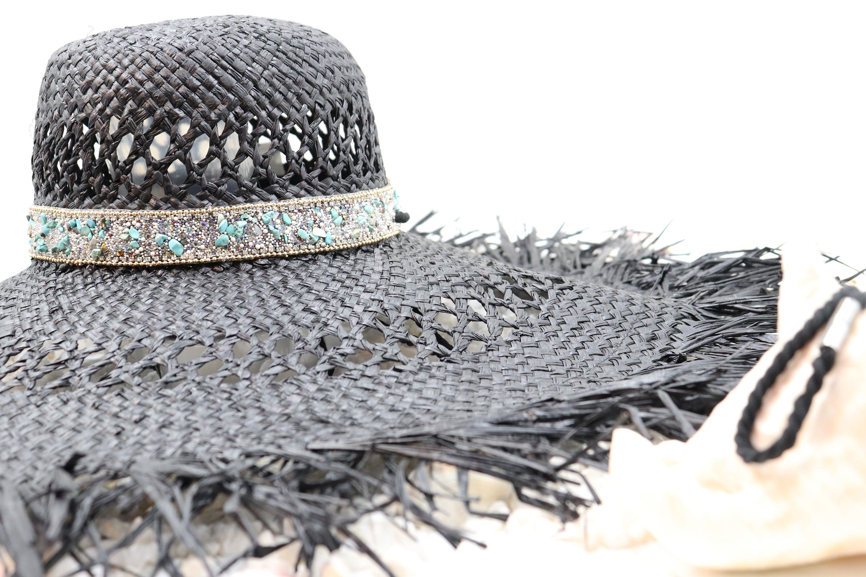 Magid Hats turquoise and black floppy straw beach hat OS Black & Turquoise Straw – Bobbie C Hats main image 2
