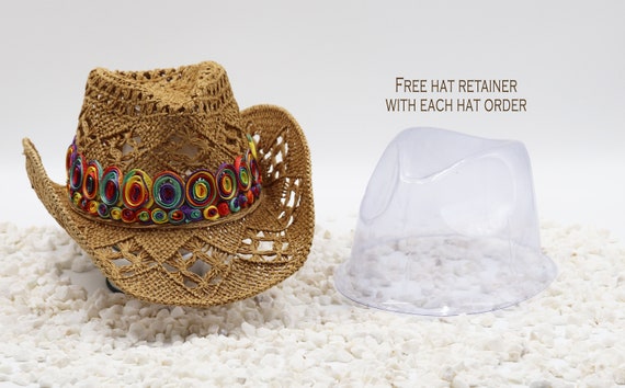 Embellished Cream Cowboy Hat with Turquoise Bead Accents Tan Island Cowboy Hat Beach Vacation Outfit Summer Seashell  main image 3