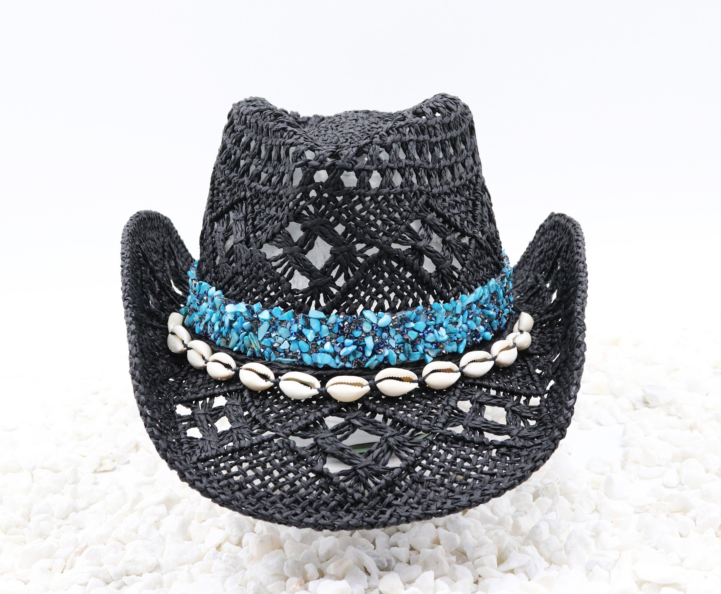 Night Water - Turquoise & Aqua Natural Stone Band on Black  display picture 1