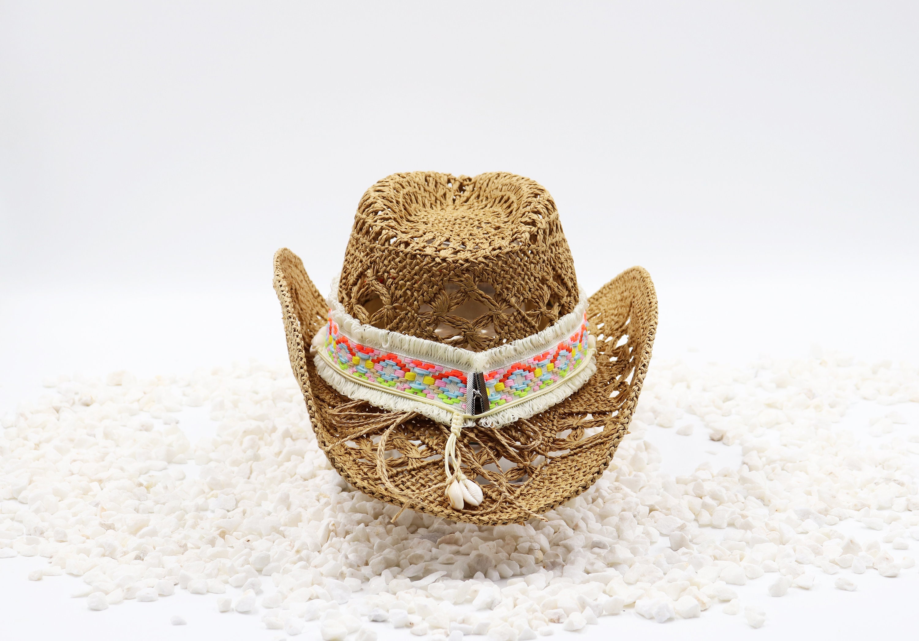 Cowboy Beach Hat Shell White Boho Band Cowrie Shells 100% - Etsy