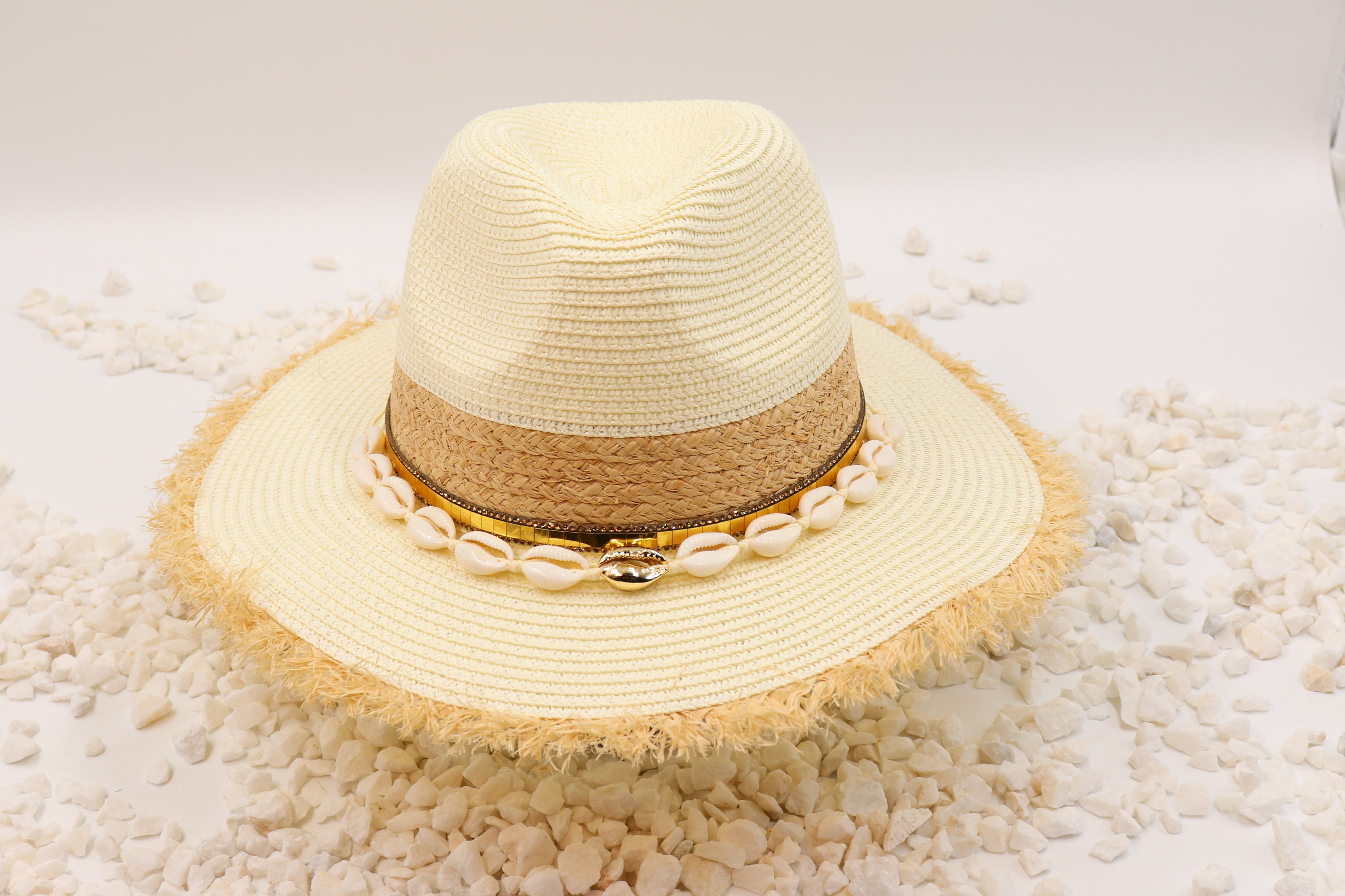 Hat Attack Tan Fringed Panama Hat with Cream Band Paloma – NINAKURU main image 4